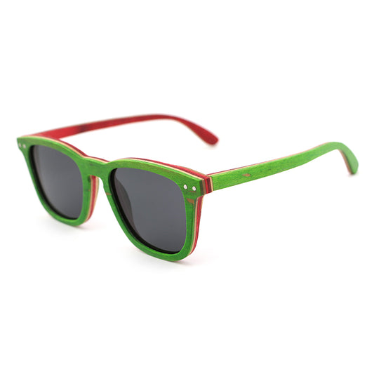 FLARE GREEN SKATEBOARD Wooden Sunglasses GREY Polarised Lens