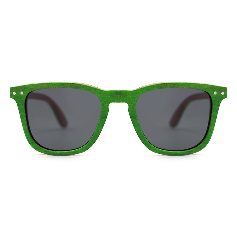 FLARE GREEN SKATEBOARD Wooden Sunglasses GREY Polarised Lens