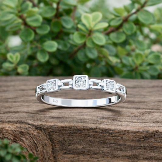 LADIES RING 925 Link Ring with CZ diamonds - Hashtag Bamboo