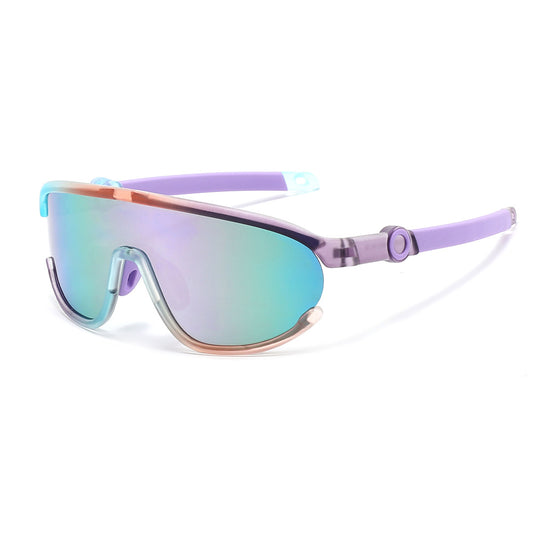 Children's Cycling Sports Sunglasses #Bamboo Kids - Purple Clear Multicolour Mirror