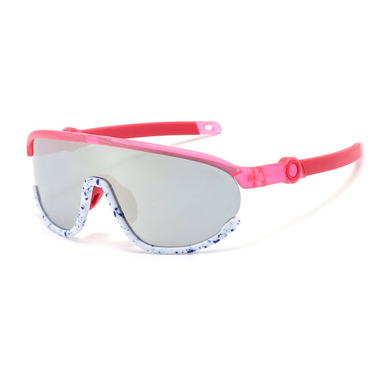 Children's Cycling Sports Sunglasses #Bamboo Kids - White Pink Silver Mirror