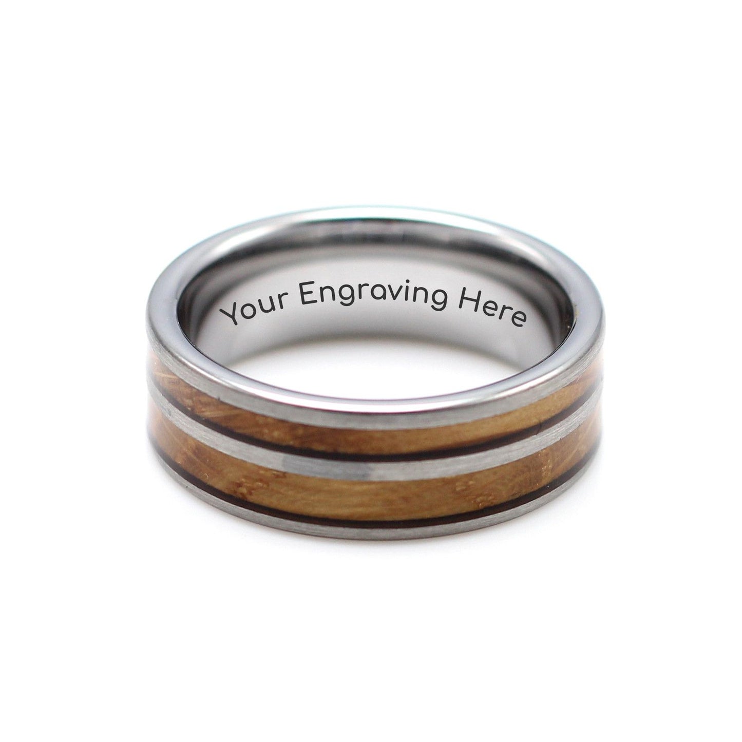 Men's Silver Tungsten Ring with Double Oak Inlay 8mm