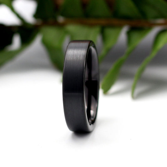 Men's Black Tungsten Ring Pipe Cut 6mm