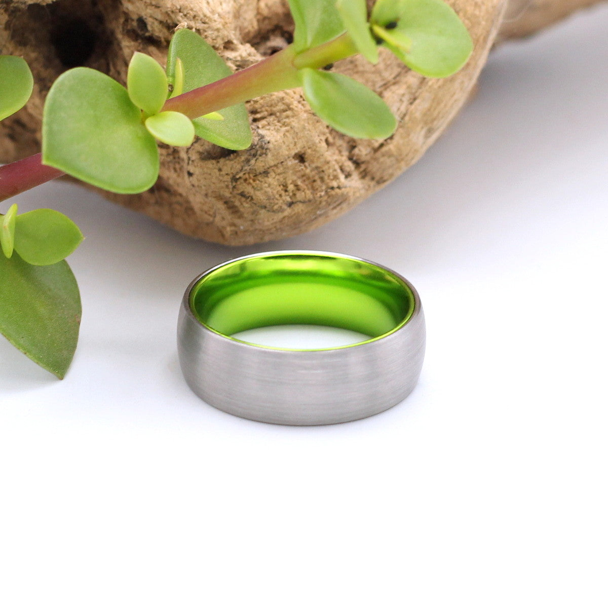 Men's Silver Tungsten Ring with Green Centre 8mm - Hashtag Bamboo