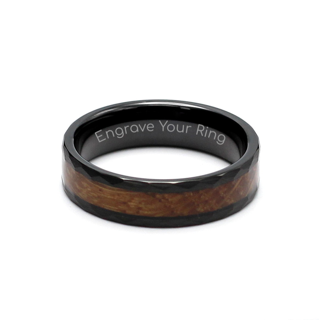 Men's Black Hammer Tungsten Ring Wood Inlay 6mm - Hashtag Bamboo