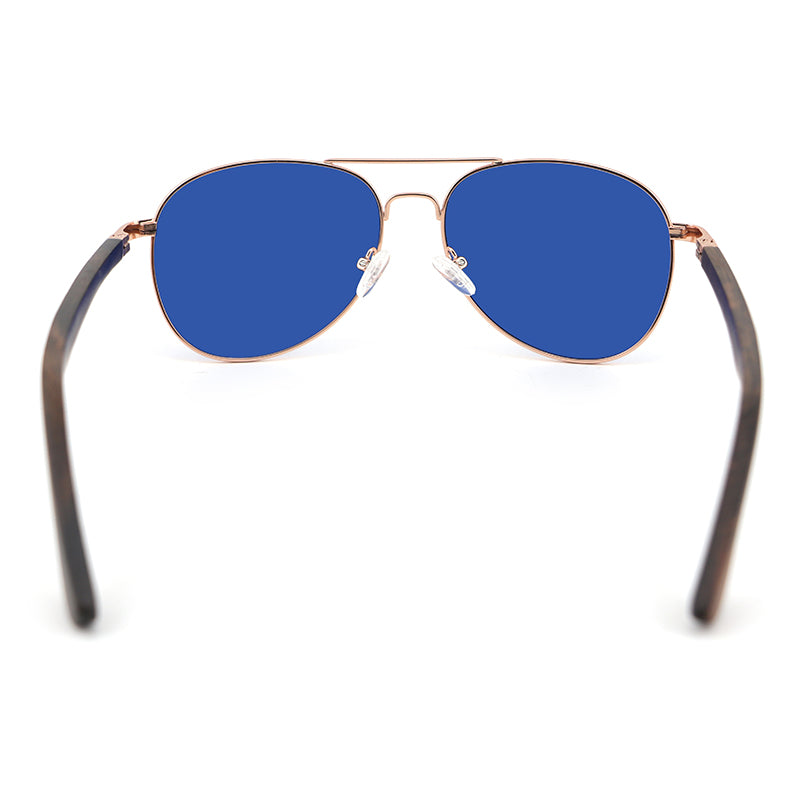 MAVERICK BLUE Aviator Sunglasses Polarised Lens Wooden Arms