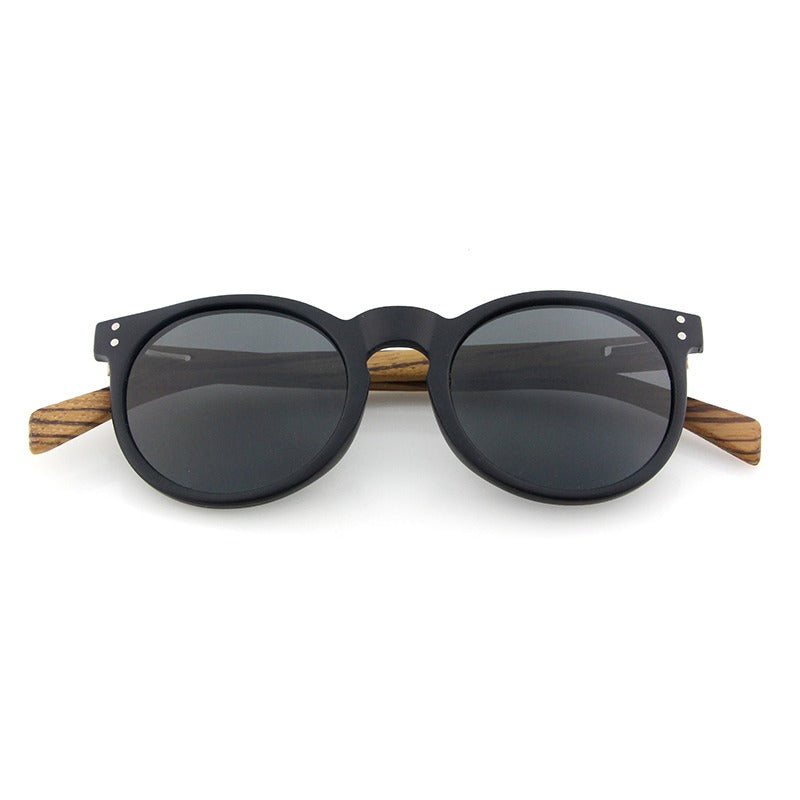 IVY EBONY Round Sunglasses Polarised Lens Wooden Arms