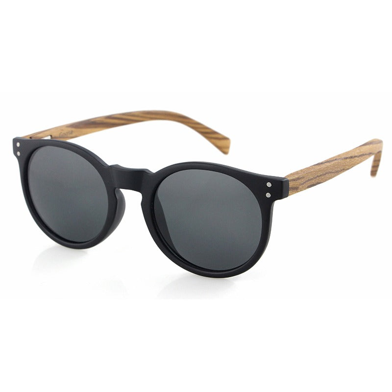 IVY EBONY Round Sunglasses Polarised Lens Wooden Arms