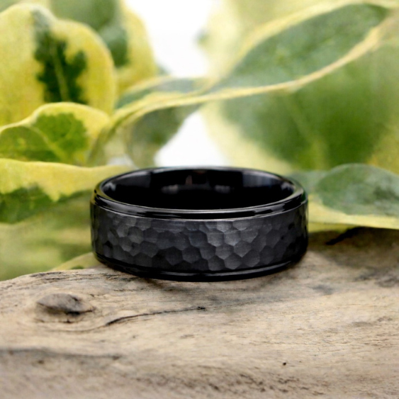 Men's Black Hammer Tungsten Ring 8mm - Hashtag Bamboo