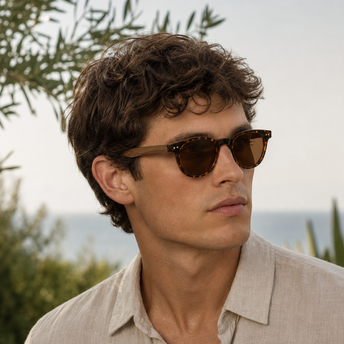 MARISOL BROWN TS| Round Polarised Sunglasses | Natural Wood Arms
