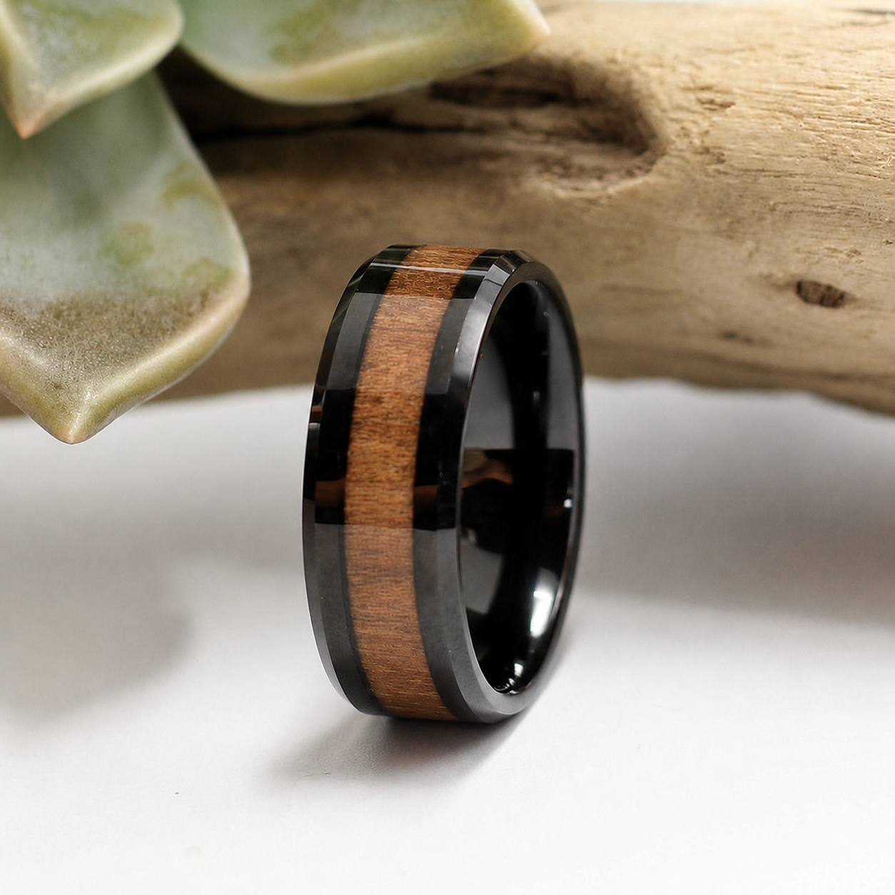 Men's Black Tungsten Ring with Wood Inlay - Hashtag Bamboo