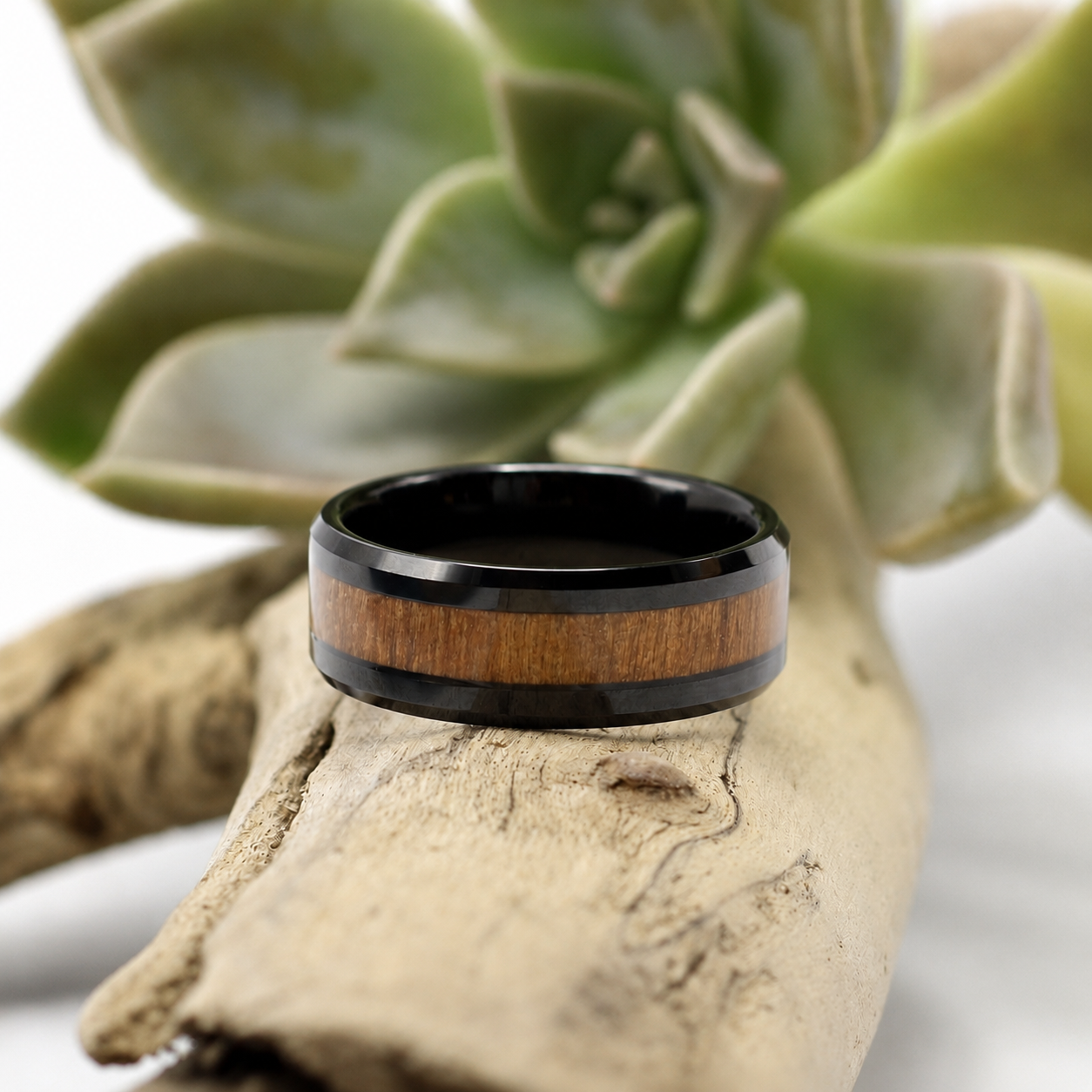 Men's Black Tungsten Ring with Wood Inlay - Hashtag Bamboo