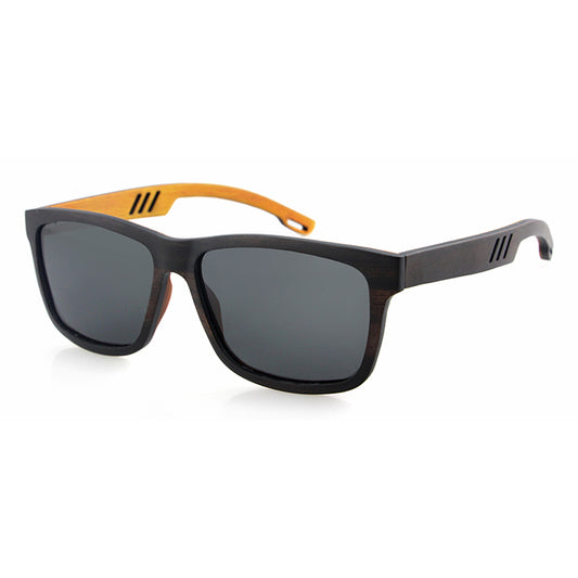 The Brill ebony and orange maple wooden sunglasses with polarised grey lens by Hashtag Bamboo.