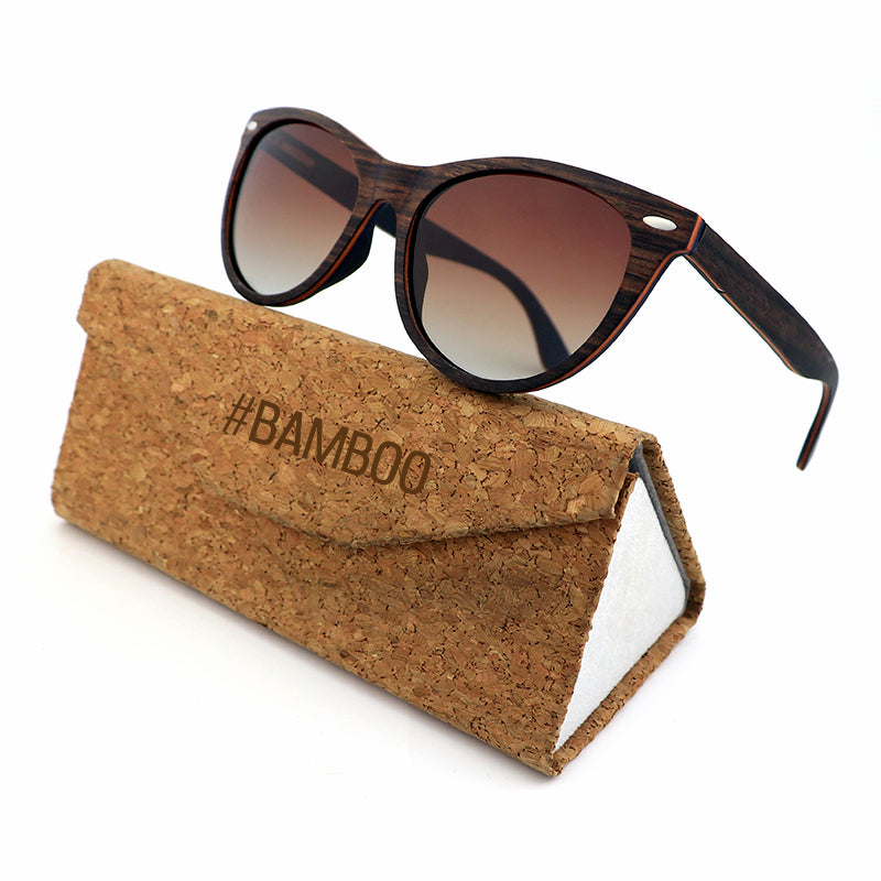 L'AMORE EBONY BROWN Ladies Wood Sunglasses Polarised Lens