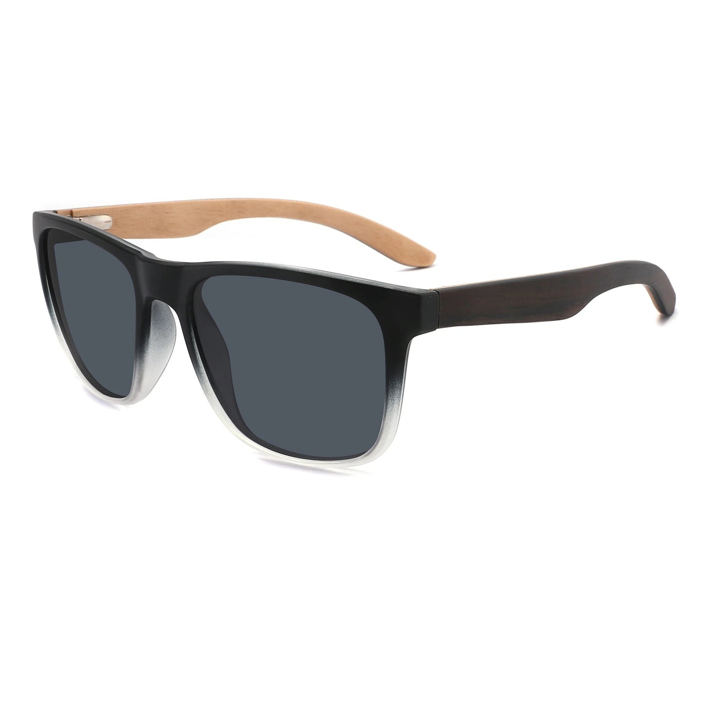 MALIK BLACK TT Wayfarer Sunglasses Polarized Grey Lens Wooden Arms