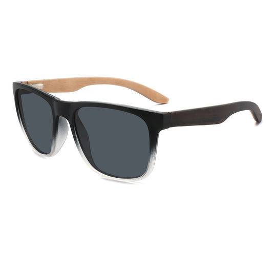 MALIK BLACK TT Wayfarer Sunglasses Polarized Grey Lens Wooden Arms