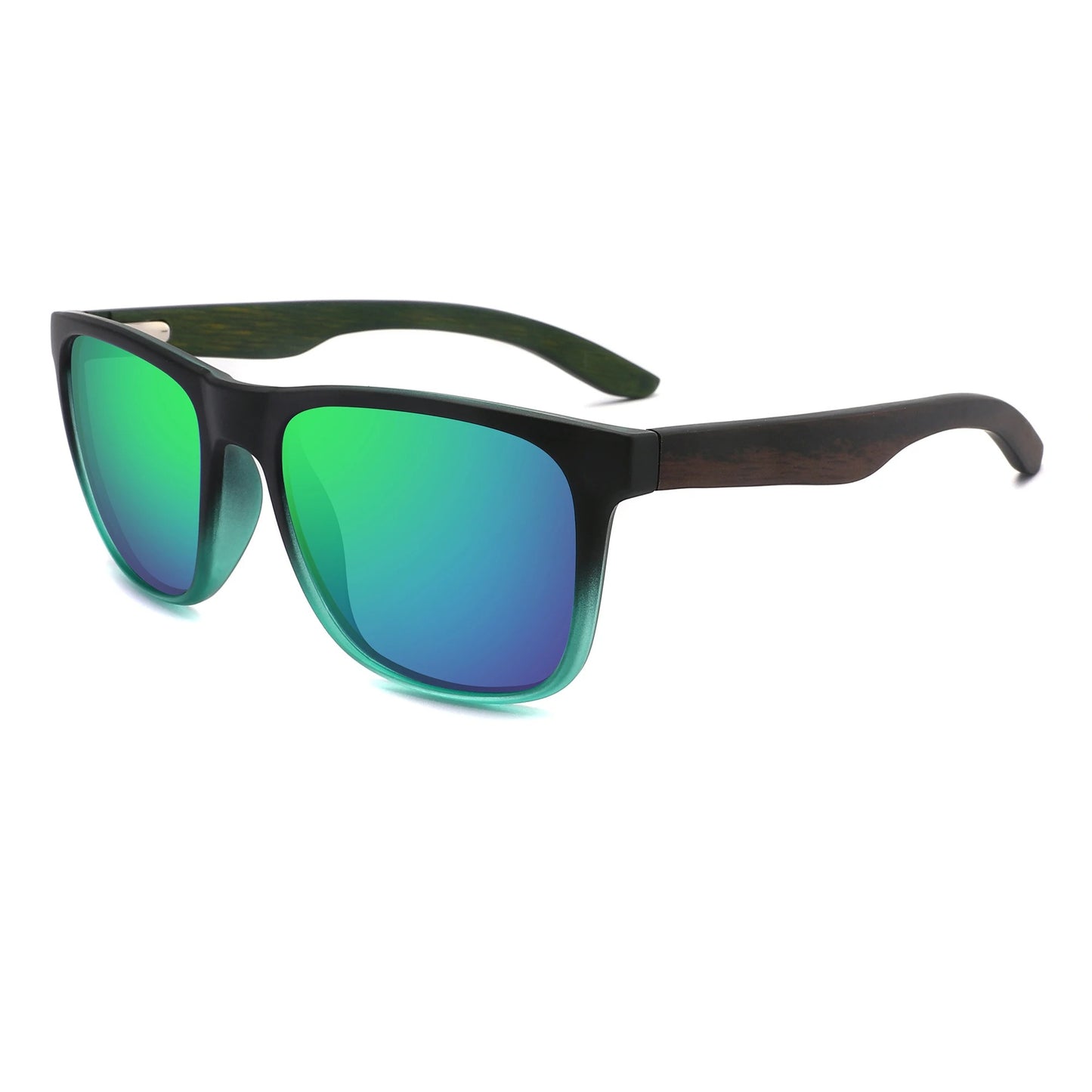 MALIK GREEN MIRROR Wayfarer Sunglasses Polarized Lens Wooden Arms