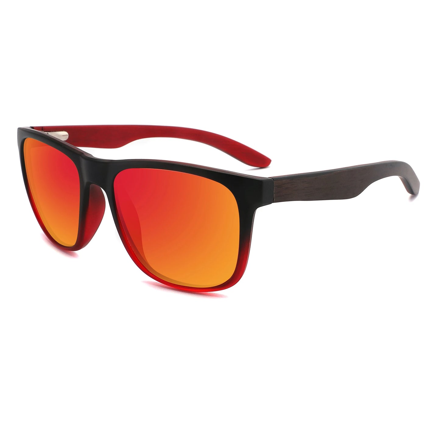 MALIK RED MIRROR Wayfarer Sunglasses Polarized Lens Wooden Arms