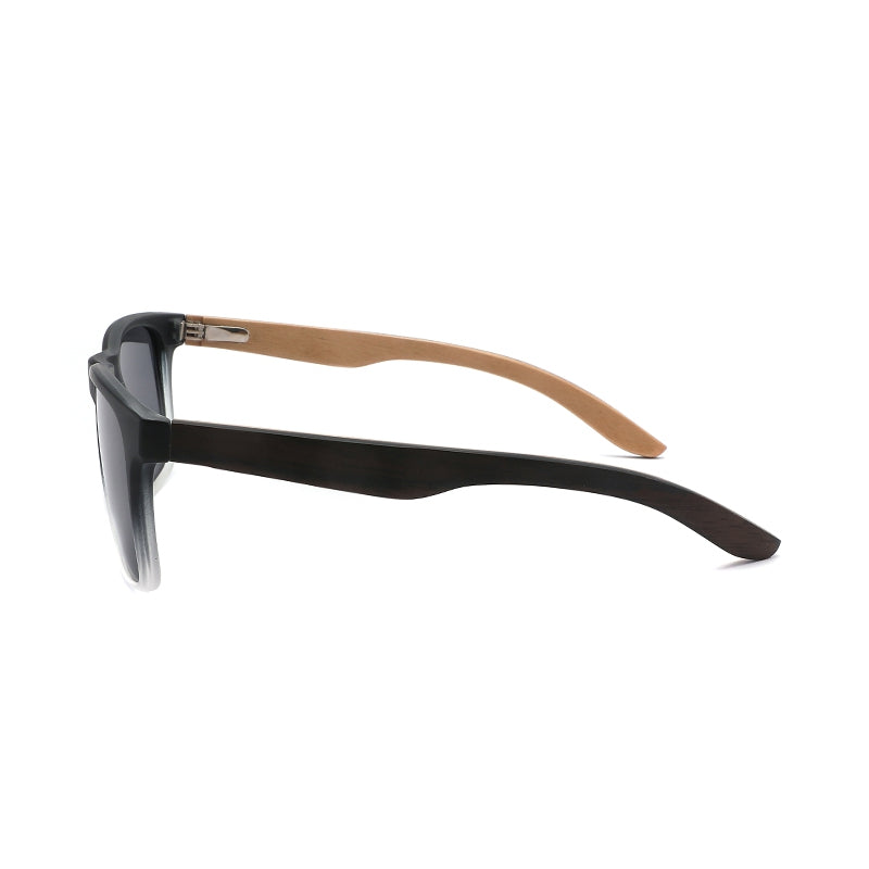 MALIK BLACK TT Wayfarer Sunglasses Polarized Grey Lens Wooden Arms