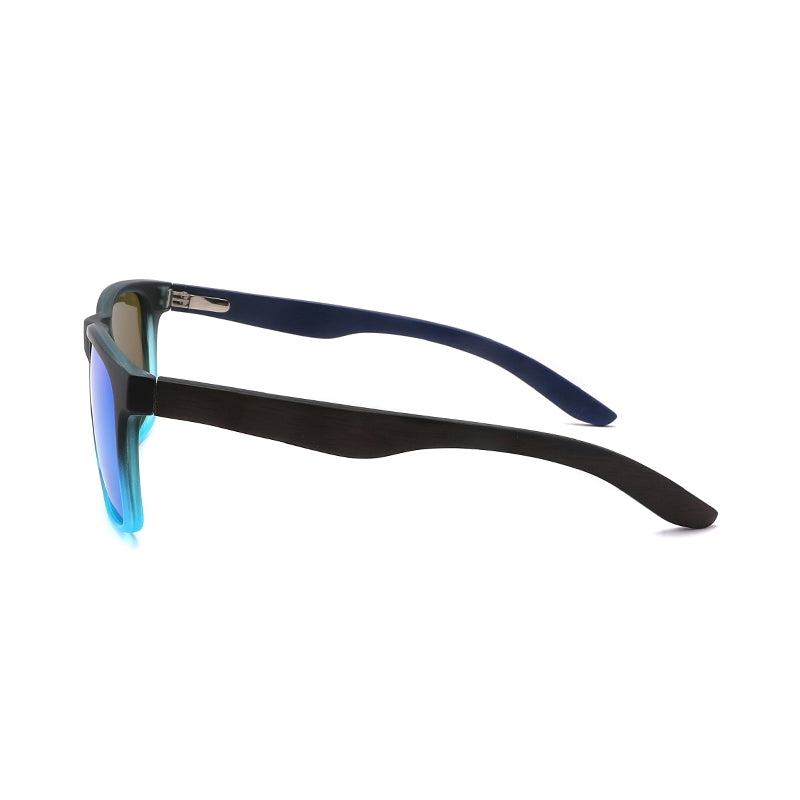 MALIK BLUE MIRROR Wayfarer Sunglasses Polarized Lens Wooden Arms