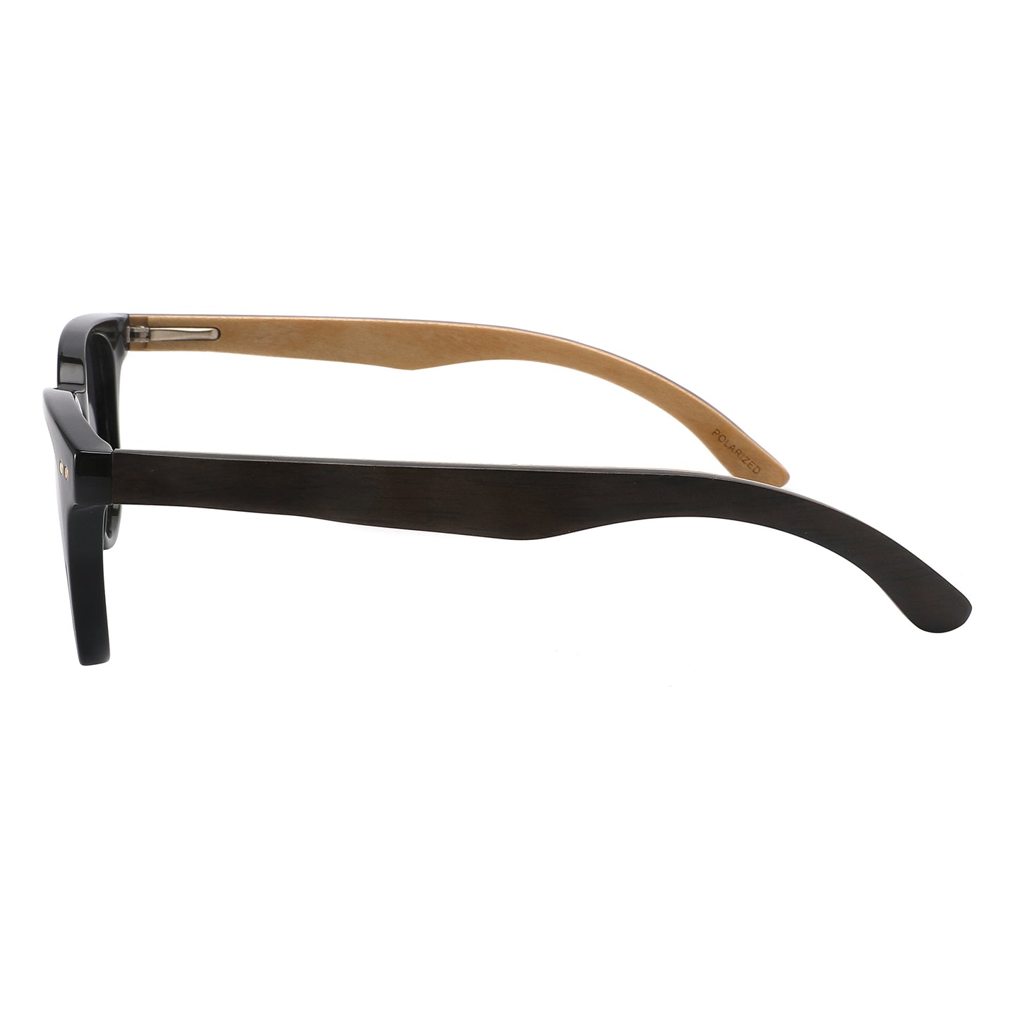 MARISOL BLACK | Round Polarised Sunglasses | Natural Wood Arms