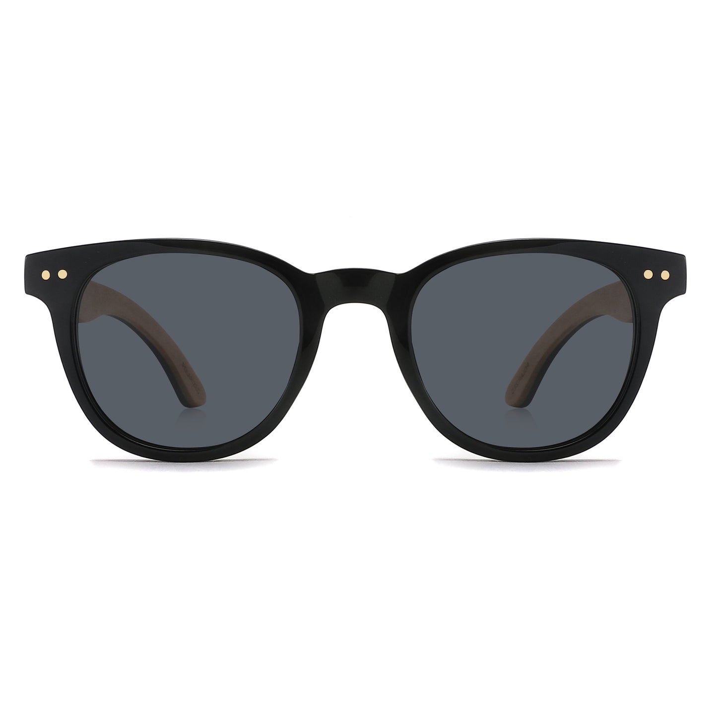 MARISOL BLACK | Round Polarised Sunglasses | Natural Wood Arms