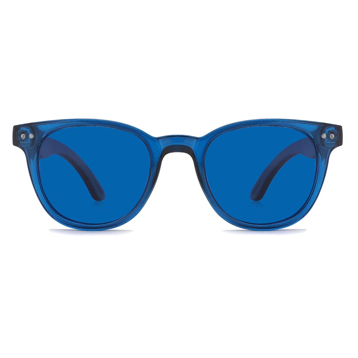 MARISOL BLUE | Round Polarised Sunglasses | Natural Wood Arms