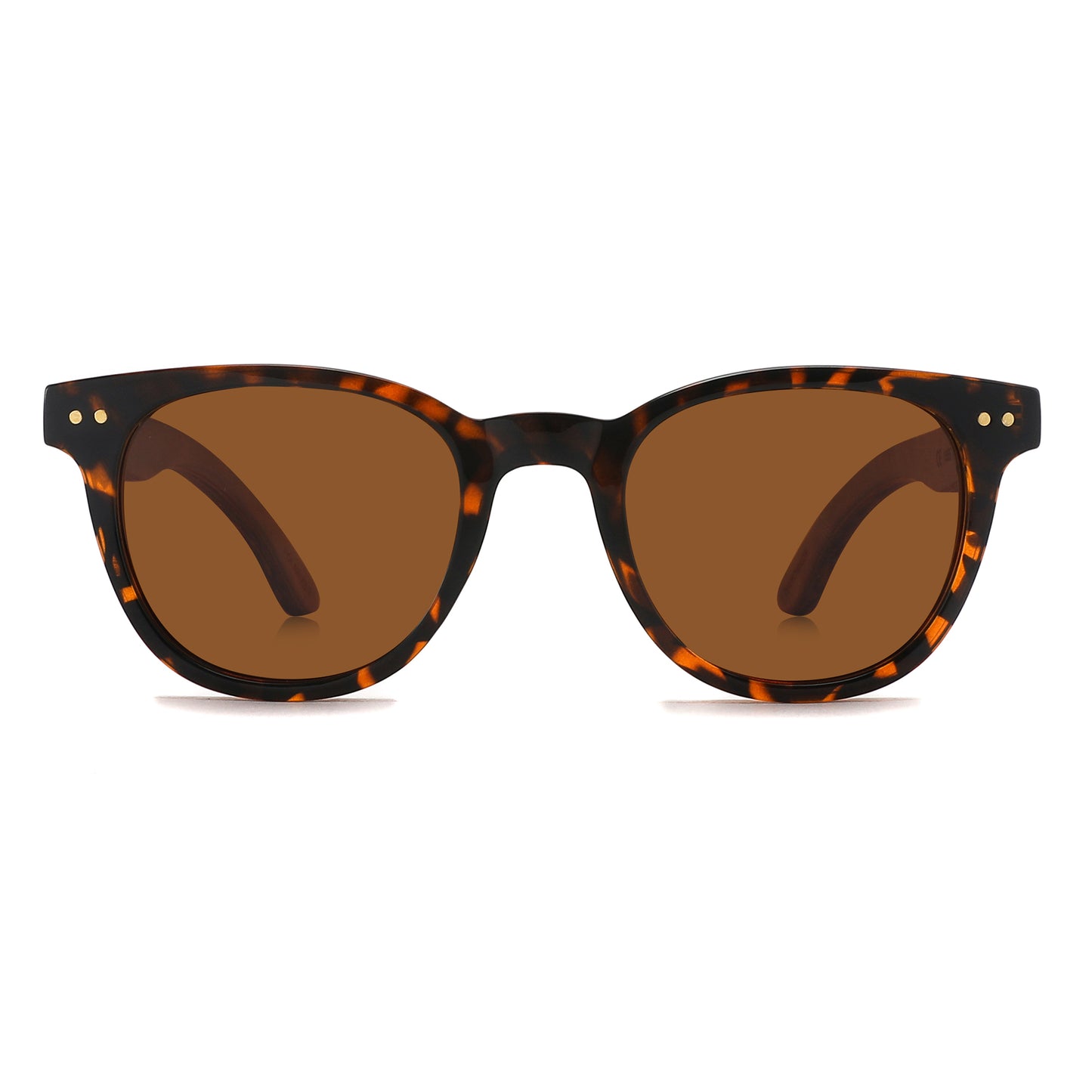 MARISOL BROWN TS| Round Polarised Sunglasses | Natural Wood Arms