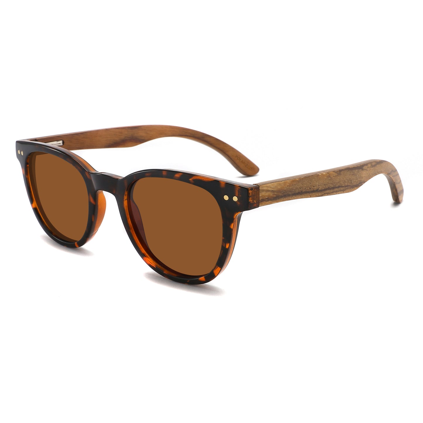 MARISOL BROWN TS| Round Polarised Sunglasses | Natural Wood Arms