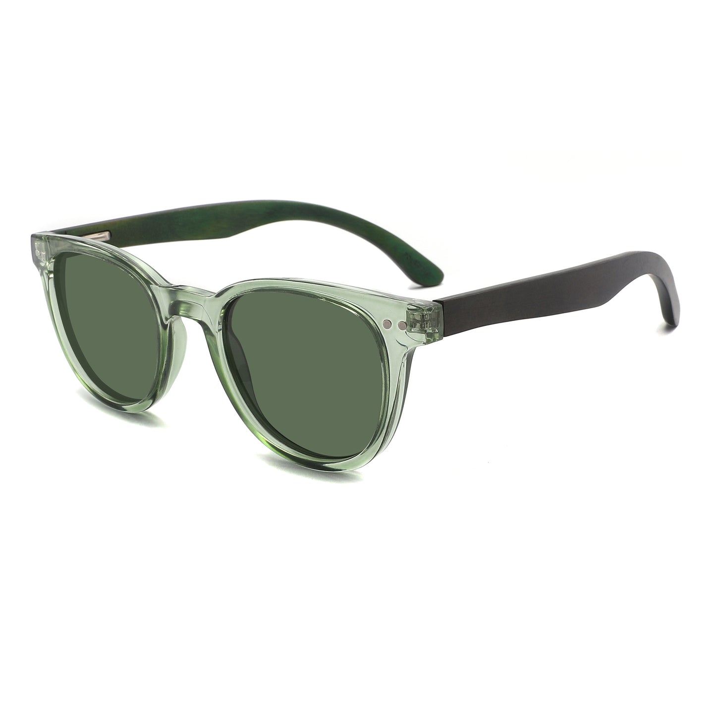 MARISOL OLIVE GREEN| Round Polarised Sunglasses | Natural Wood Arms