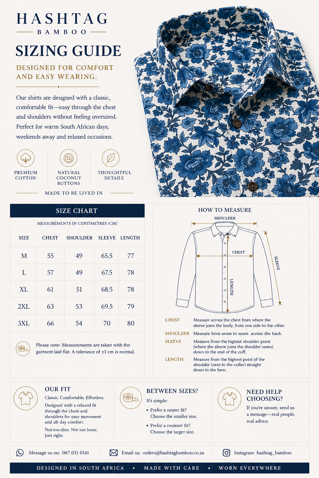 Men's Printed 100% Cotton Shirt | Blue Floral - Hashtag Bamboo