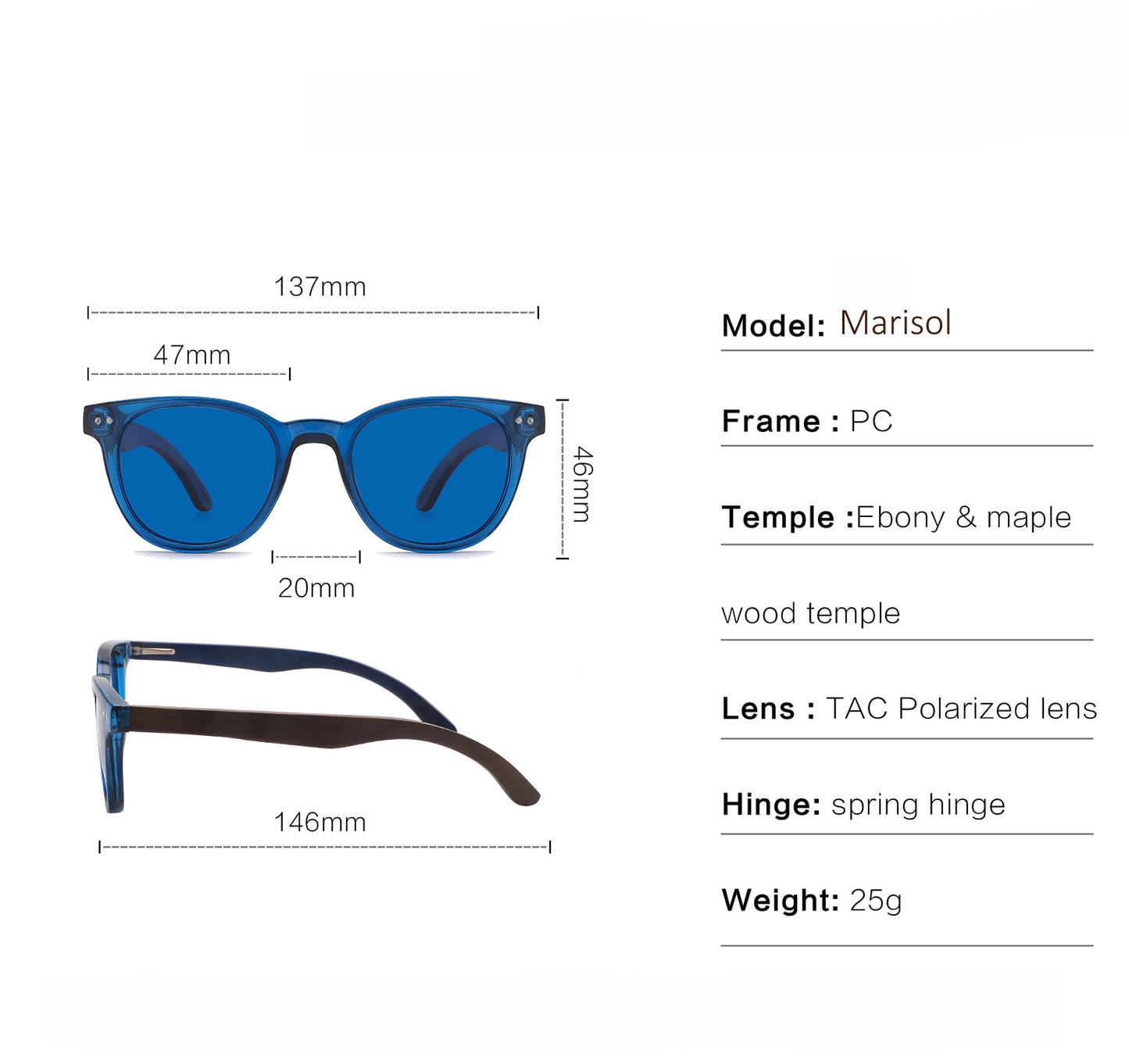 MARISOL BLACK | Round Polarised Sunglasses | Natural Wood Arms
