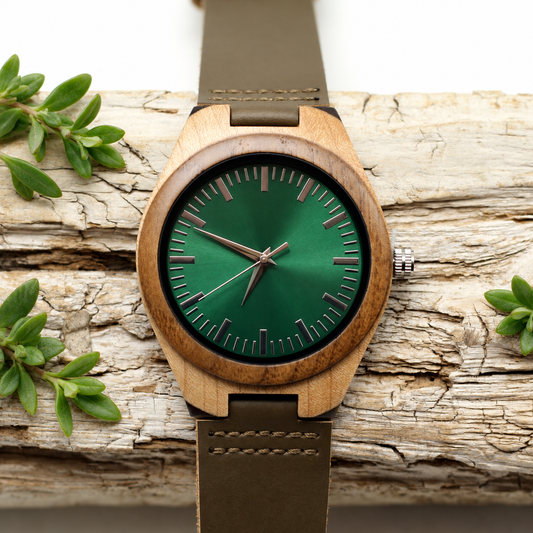 OUTENIQUA  Men's Wooden Watch with Leather Strap - Hashtag Bamboo