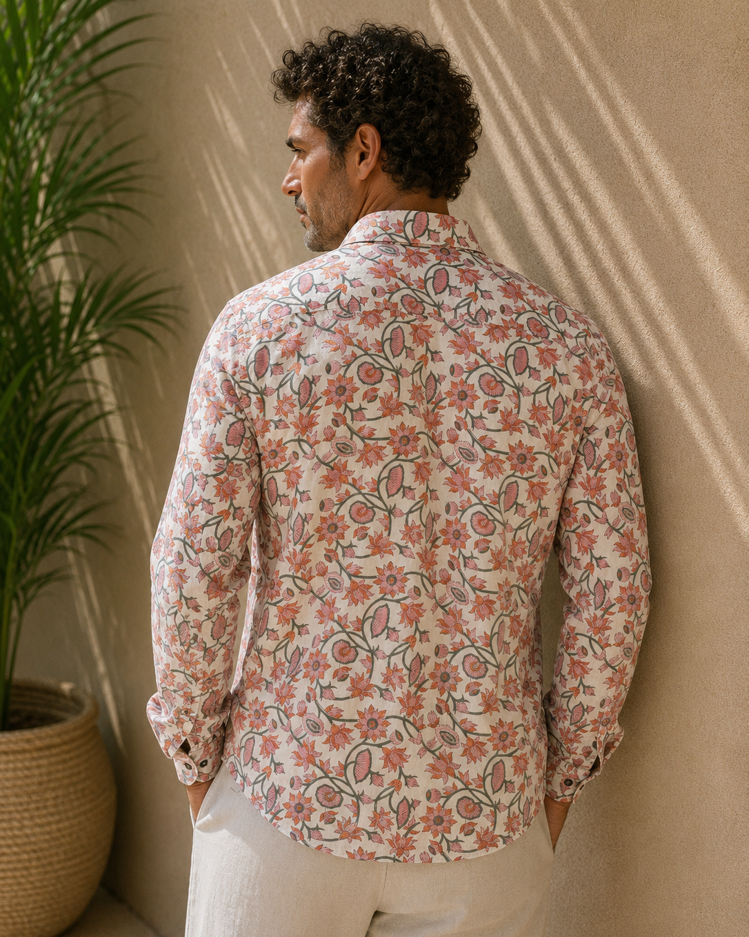 Men's Printed 100% Cotton Shirt | Pink Botanical