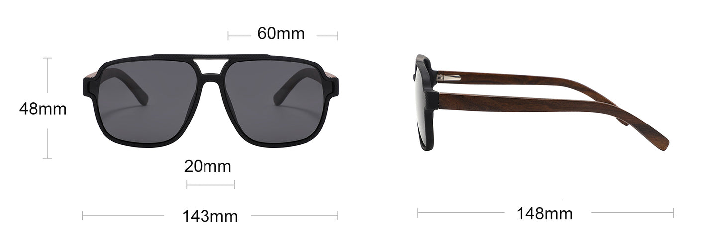 REMI BLACK Sunglasses Polarised Lens Wooden Arms