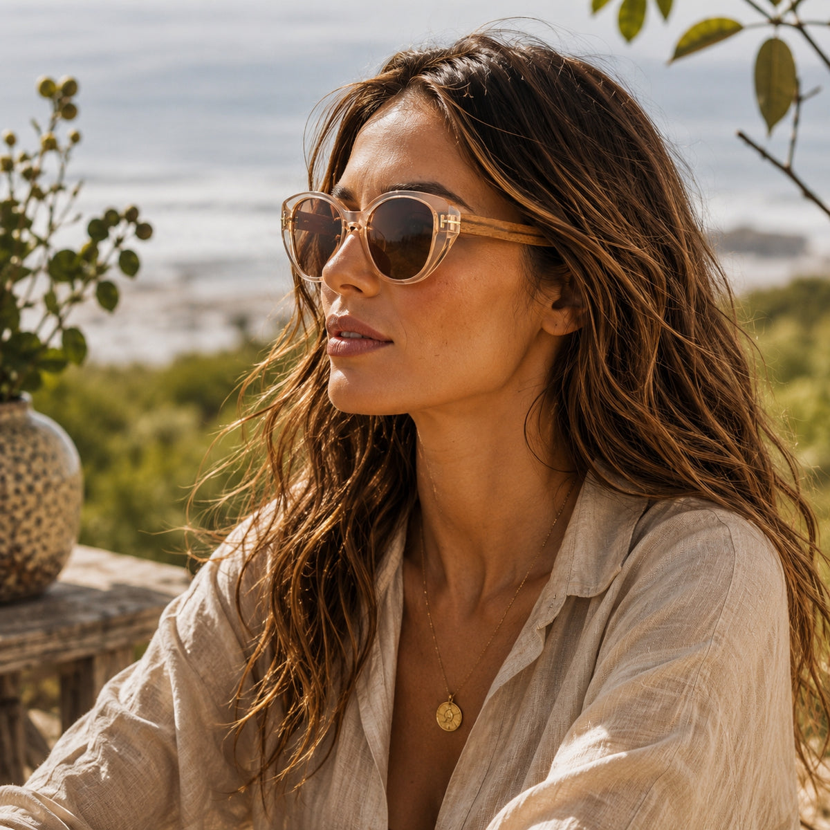 SOLARA BEIGE| Polarised Ladies Sunglasses | Natural Wood Arms - Hashtag Bamboo