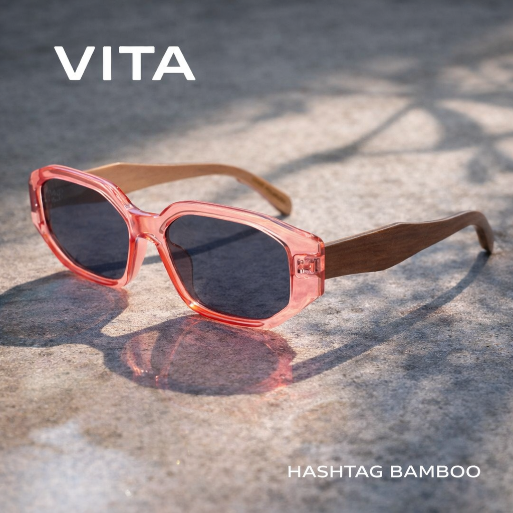 VITA CORAL Geometric | Polarised Ladies Sunglasses | Wooden Arms - Hashtag Bamboo