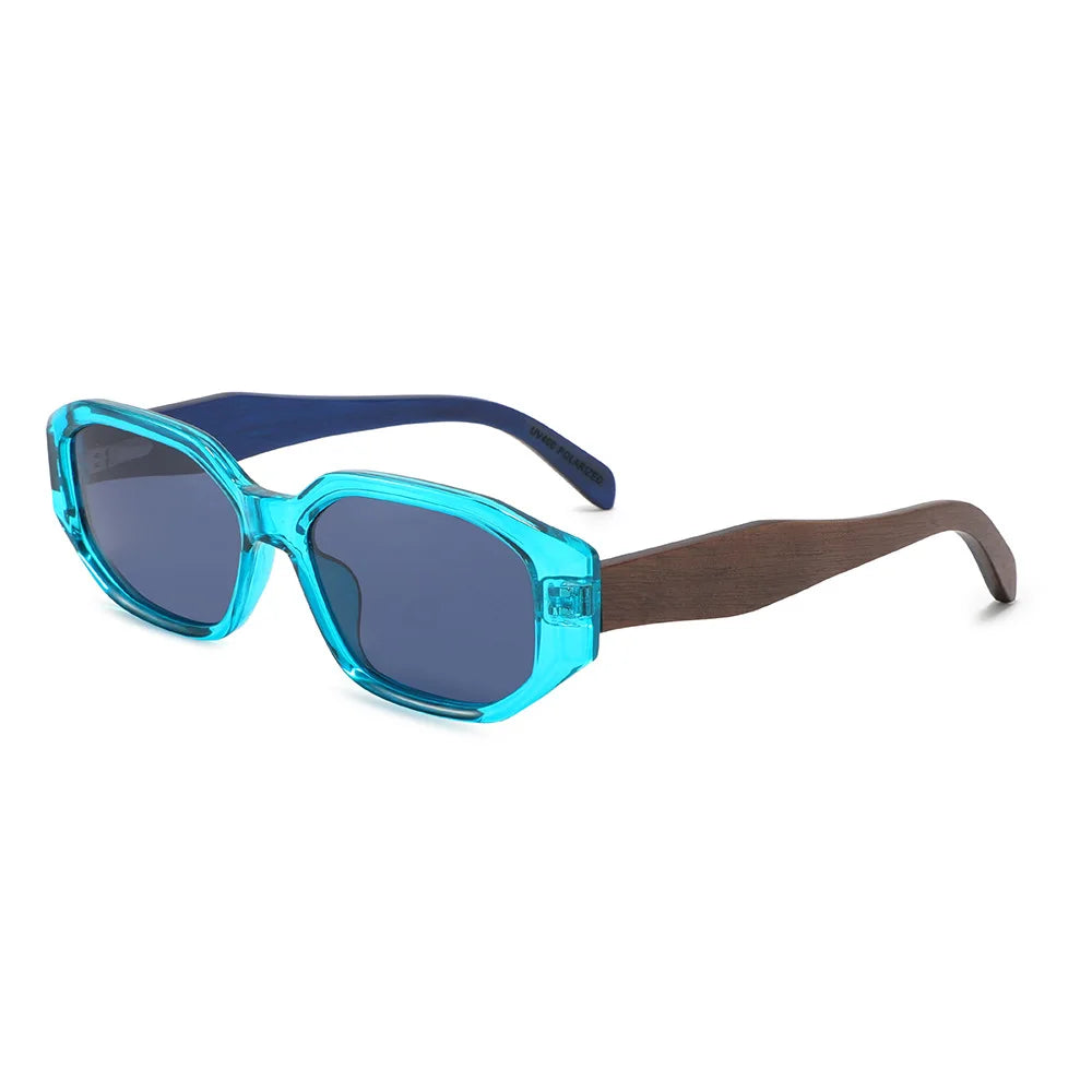 VITA BLUE Geometric | Polarised Ladies Sunglasses | Wooden Arms - Hashtag Bamboo