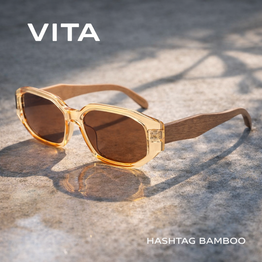 VITA AMBER Geometric | Polarised Ladies Sunglasses | Wooden Arms - Hashtag Bamboo
