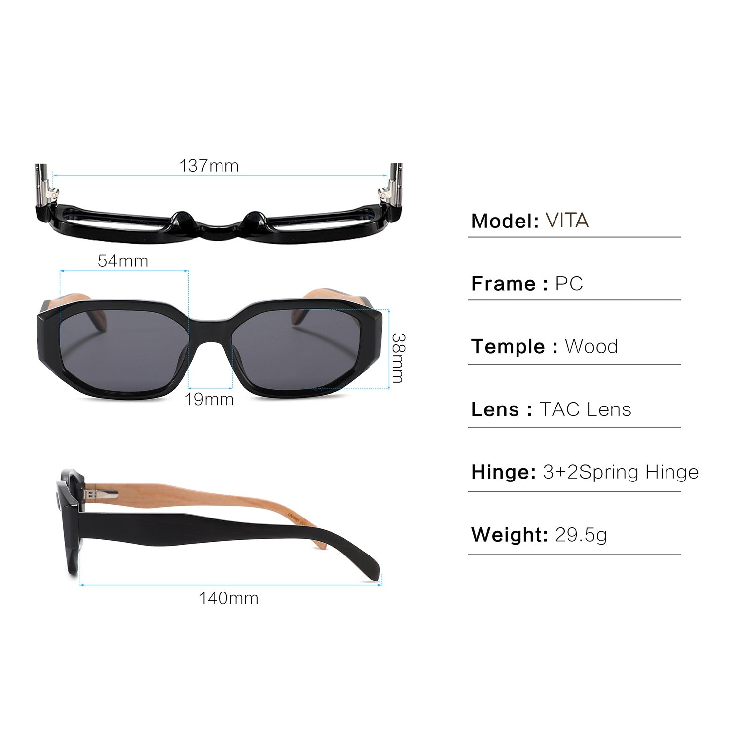 VITA CORAL Geometric | Polarised Ladies Sunglasses | Wooden Arms - Hashtag Bamboo