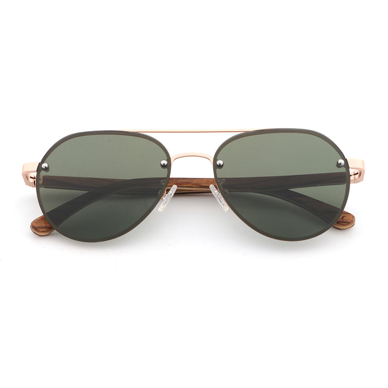 RADAR GREEN G15 Aviator Sunglasses Polarised Lens Wooden Arms