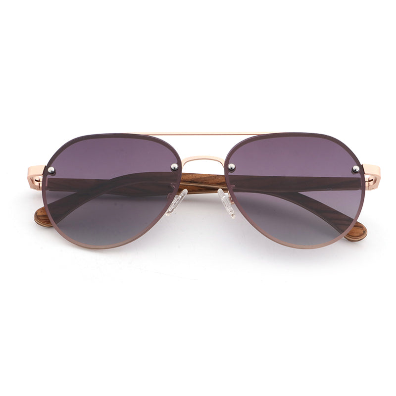 RADAR PURPLE Aviator Sunglasses Polarised Lens Wooden Arms