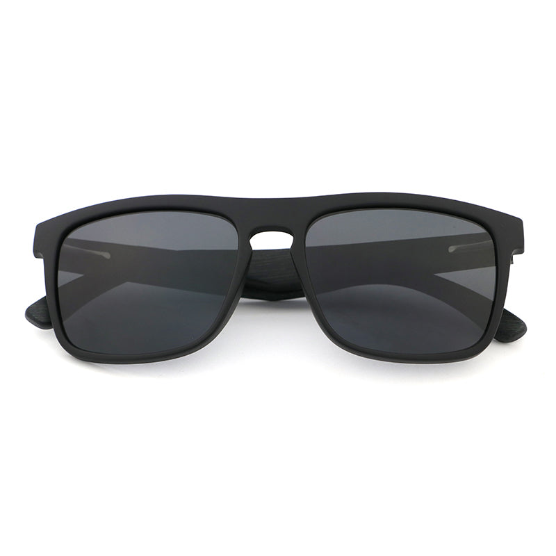 MANSHADY BLACK Men's Sunglasses Polarised Lens Wooden Arms