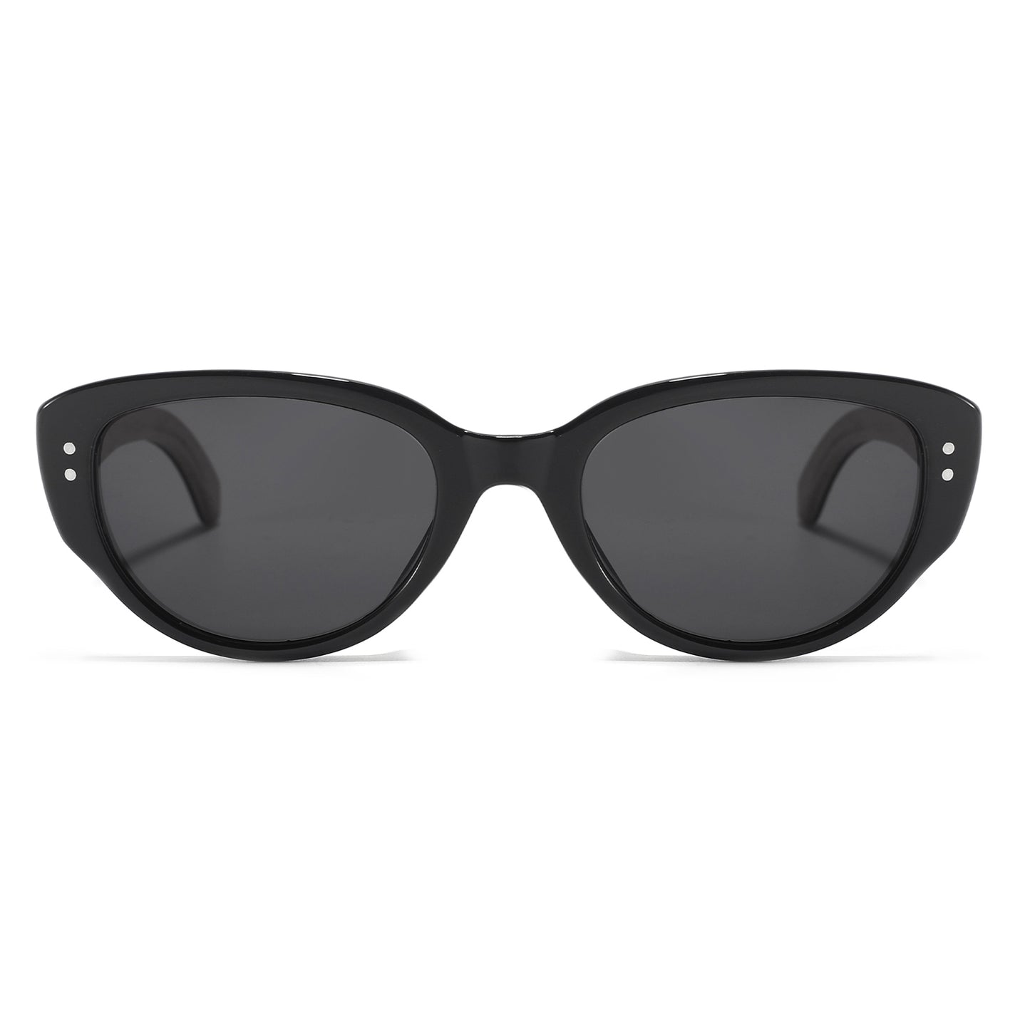 Black sunglasses with dark lenses on a white background