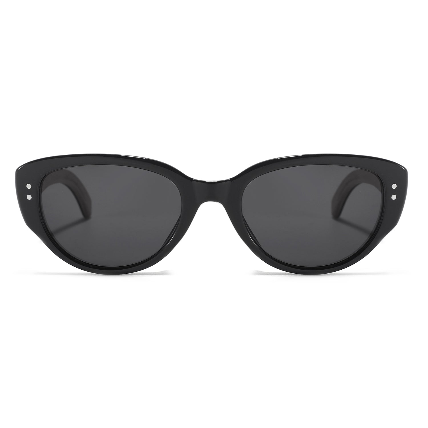 Black sunglasses with dark lenses on a white background