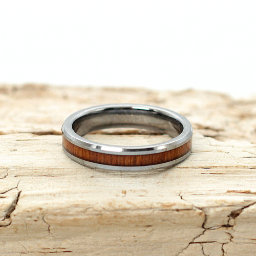 LADIES RING Silver Tungsten with Wood Inlay 4mm - Hashtag Bamboo