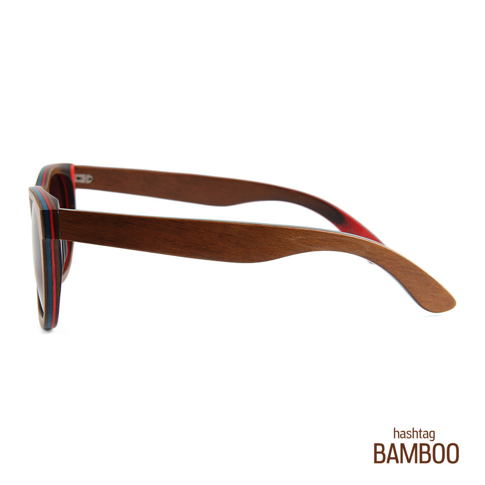 SKATEBOARD Sunglasses SOLID WOOD Polarised Lens - Wayfarer Mens - Hashtag Bamboo