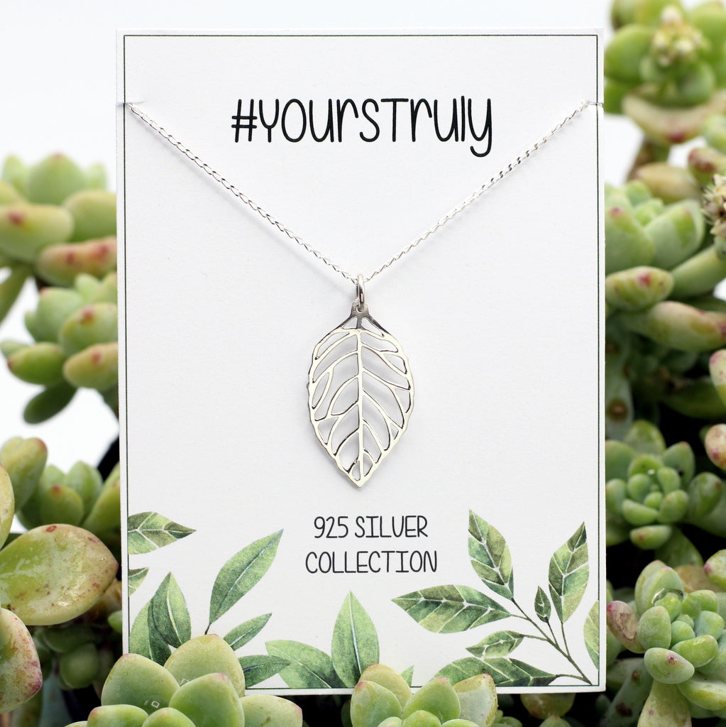 925 genuine silver leaf pendant with 40cm chain, trendy botanical silver by Hashtag Bamboo. Delivery only R59 anywhere in SA.
