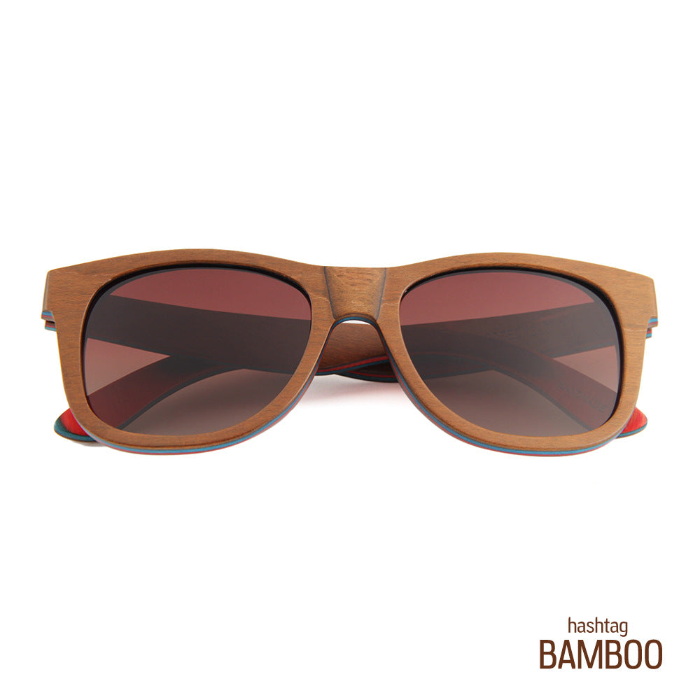 SKATEBOARD Sunglasses SOLID WOOD Polarised Lens - Wayfarer Mens - Hashtag Bamboo