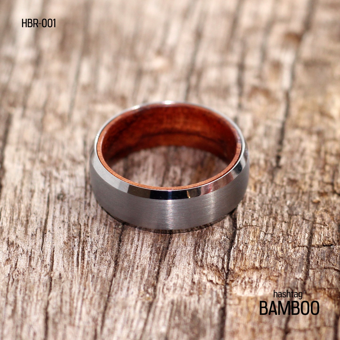 Men's Silver Bevelled Brushed Tungsten Ring with Wood Sleeve - Hashtag Bamboo